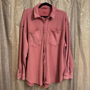 Aerie Lumberjane Mauve Pink Waffle Button Up Sweater Long Sleeve Top XL